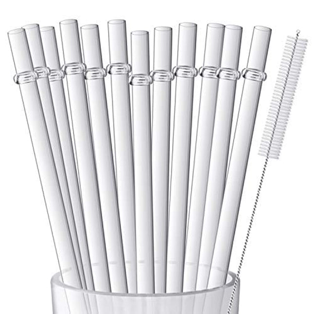 12 Pieces 11 Inches Clear Reusable Plastic Straws for Tall Cups, Tumblers and Mason Jars, BPA-Free Unbreakable Drinking Straw with 1 Cleaning Brush, NOT DISHWASHER SAFE