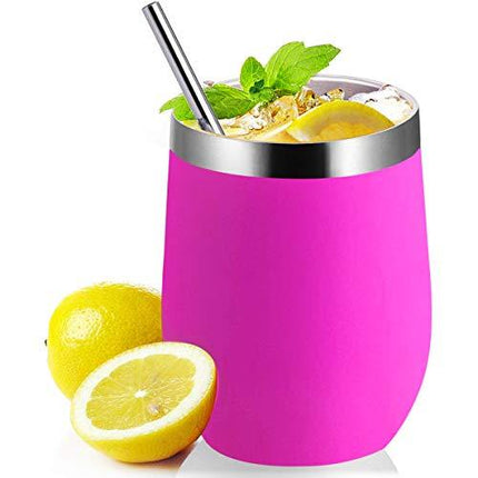 Zonegrace 4 pack 12 oz Stainless Steel Stemless Wine Glass Tumbler Multicolor Double Wall Vacuum Insulated Wine Tumbler with Lids Set of 4 for Coffee, Wine, Cocktails, Ice Cream Including 4 Straws