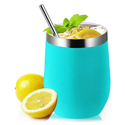 Zonegrace 4 pack 12 oz Stainless Steel Stemless Wine Glass Tumbler Multicolor Double Wall Vacuum Insulated Wine Tumbler with Lids Set of 4 for Coffee, Wine, Cocktails, Ice Cream Including 4 Straws