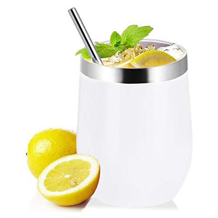 Zonegrace 4 pack 12 oz Stainless Steel Stemless Wine Glass Tumbler Multicolor Double Wall Vacuum Insulated Wine Tumbler with Lids Set of 4 for Coffee, Wine, Cocktails, Ice Cream Including 4 Straws