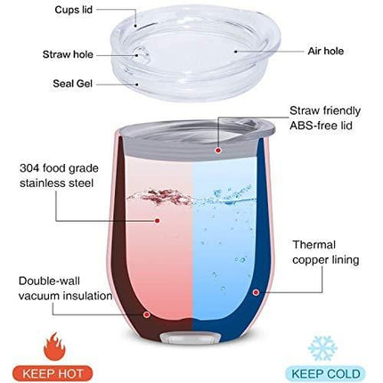 Zonegrace 4 pack 12 oz Stainless Steel Stemless Wine Glass Tumbler Multicolor Double Wall Vacuum Insulated Wine Tumbler with Lids Set of 4 for Coffee, Wine, Cocktails, Ice Cream Including 4 Straws