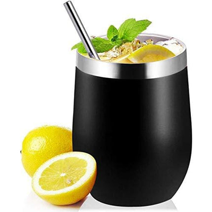 Zonegrace 4 pack 12 oz Stainless Steel Stemless Wine Glass Tumbler Multicolor Double Wall Vacuum Insulated Wine Tumbler with Lids Set of 4 for Coffee, Wine, Cocktails, Ice Cream Including 4 Straws