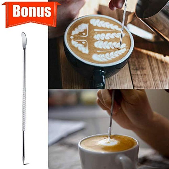 Milk Frothing Pitcher, 12oz Espresso Steaming Pitchers Stainless Steel Milk Coffee Cappuccino Barista Steam Pitchers Milk Jug Cup with Decorating Pen Latte Art