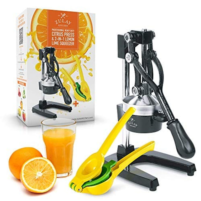 Zulay Professional Citrus Juicer - Manual Citrus Press and Orange Squeezer + 2 in 1 Metal Lemon Squeezer COMPLETE SET - Premium Quality Heavy Duty Manual Orange Juicer and Lime Squeezer Press Stand