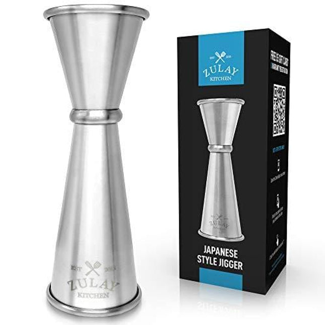 Premium Japanese Style Double Cocktail Jigger, 18/8 Food-Grade Stainless Steel, 1oz-2oz Etched Markings With Incremental Gradations, Beautiful Jiggers Shot Pourer Measuring Tool - By Zulay Kitchen