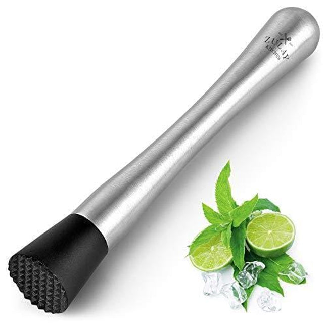 Zulay (8 inch) Stainless Steel Muddler For Cocktails - Professional Cocktail Muddler With Grooved Nylon Head - Ideal Bartender Tool For Mixing Drinks at Home, Bar, Parties, and More