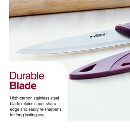Zyliss Utility Paring Kitchen Knife with Sheath Cover - Stainless Steel Kitchen Knife Perfect for Cutting Meat, Vegetables and Fruit - 5.5-Inch, Purple